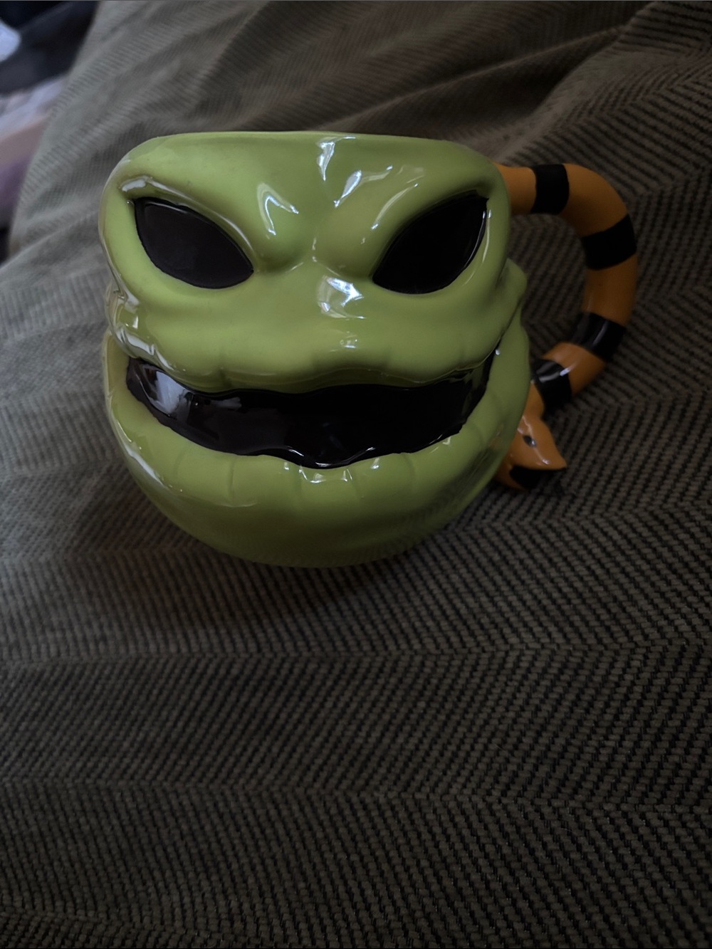 Disney Oogie Boogie Green and Black Ceramic Mug with Striped Handle